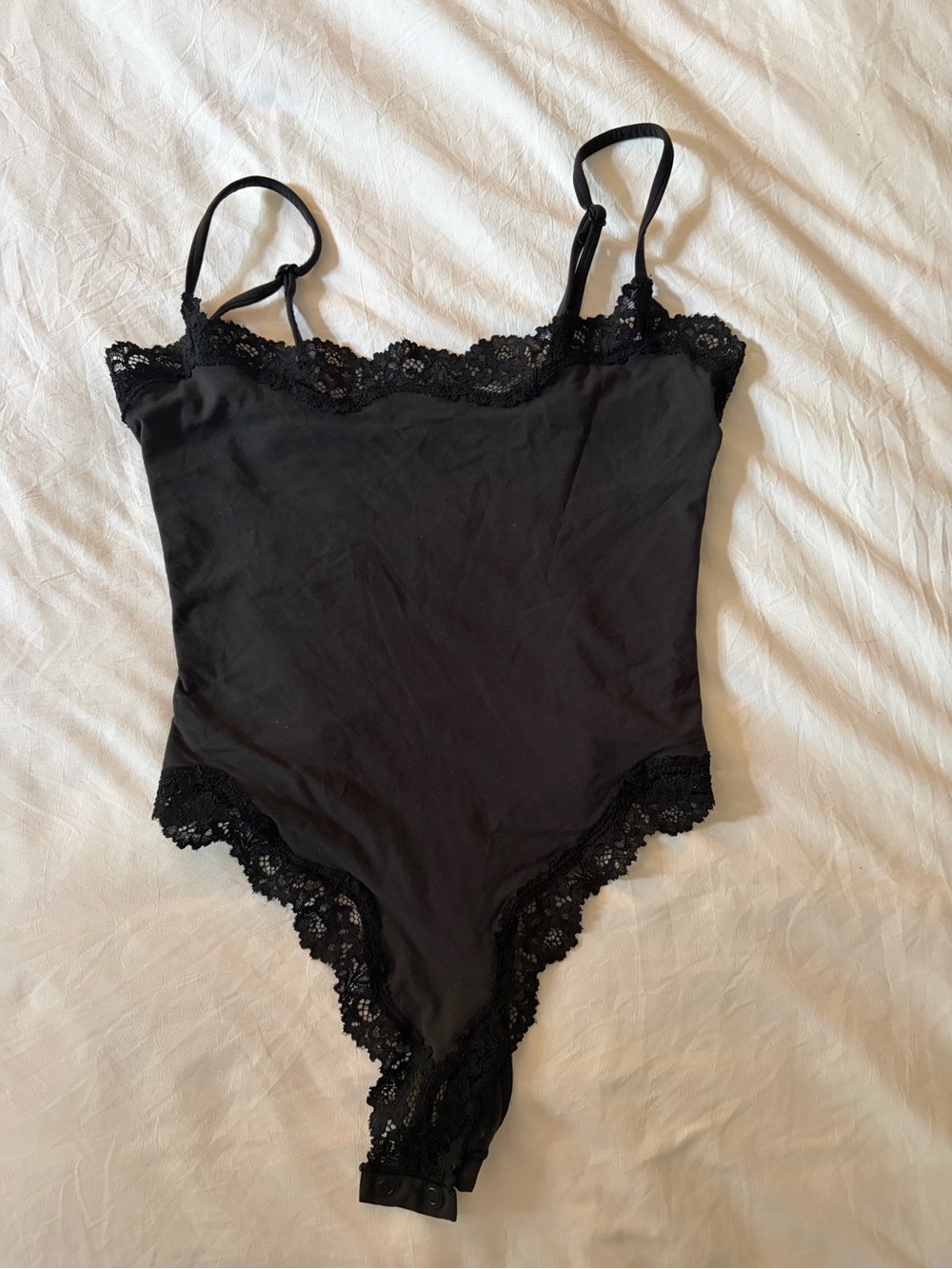 SKIMS Black Lace-Trim Bodysuit with Label Detail - Picture 2 of 5